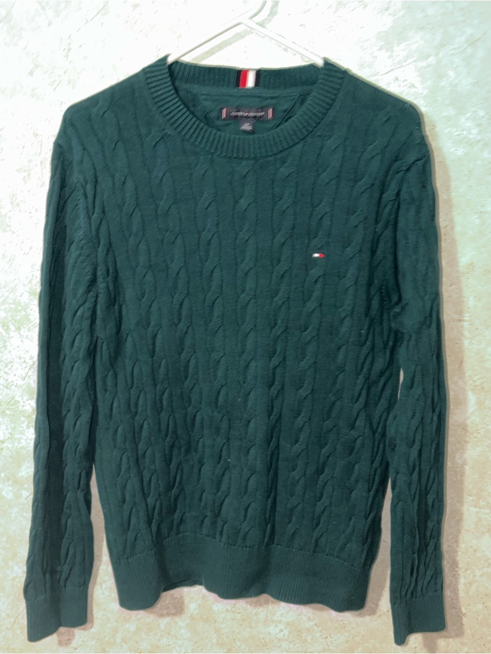 Tommy Hilfiger Men's M Forest Green Cable Knit Crewneck Sweater
